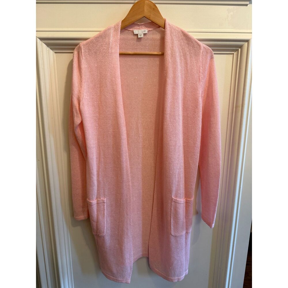 J. Jill Pink Linen Cardigan Open Weave Size XS Pockets